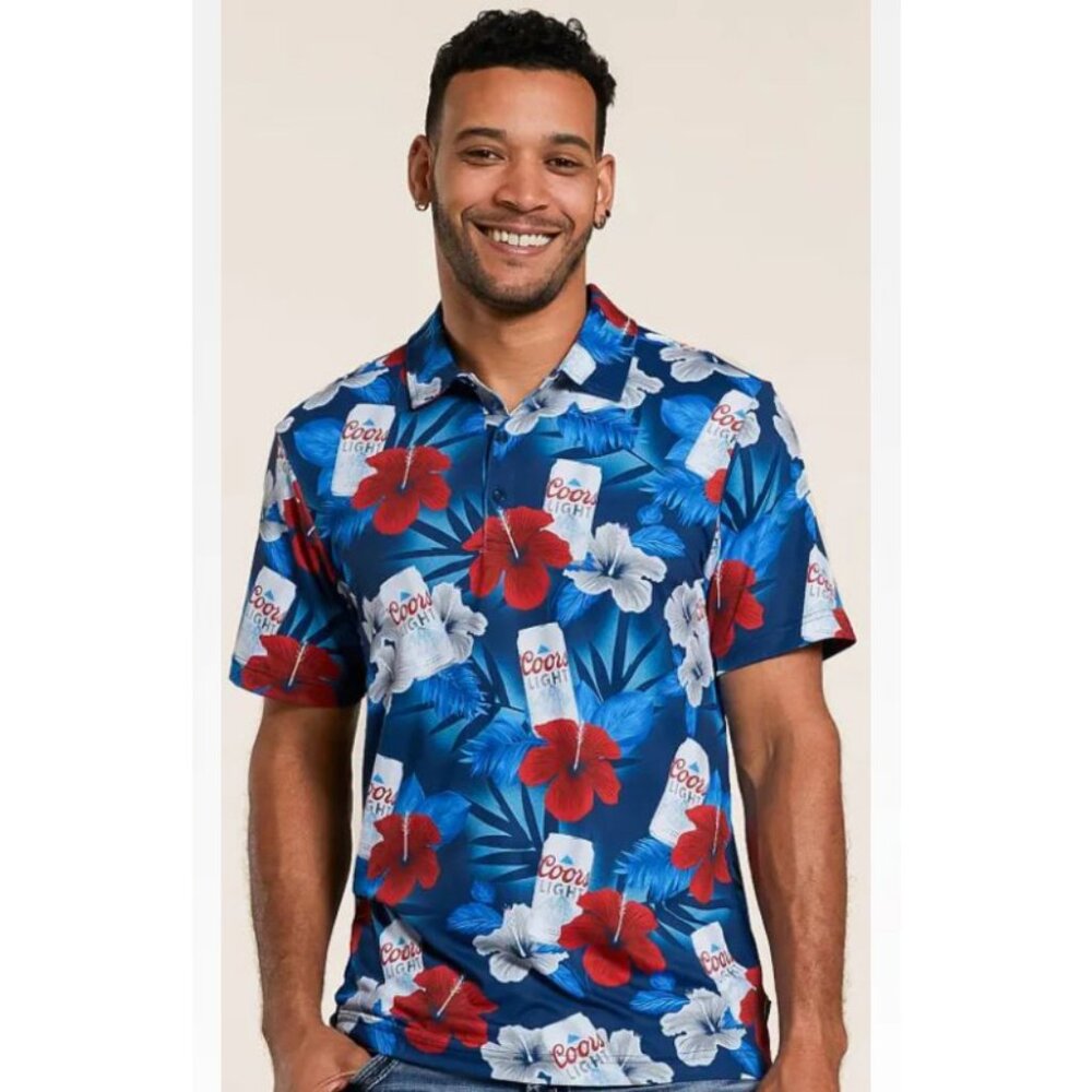 Men’s Valor Coors Light Refresh Polo Hawaiian Shirt Size Large
